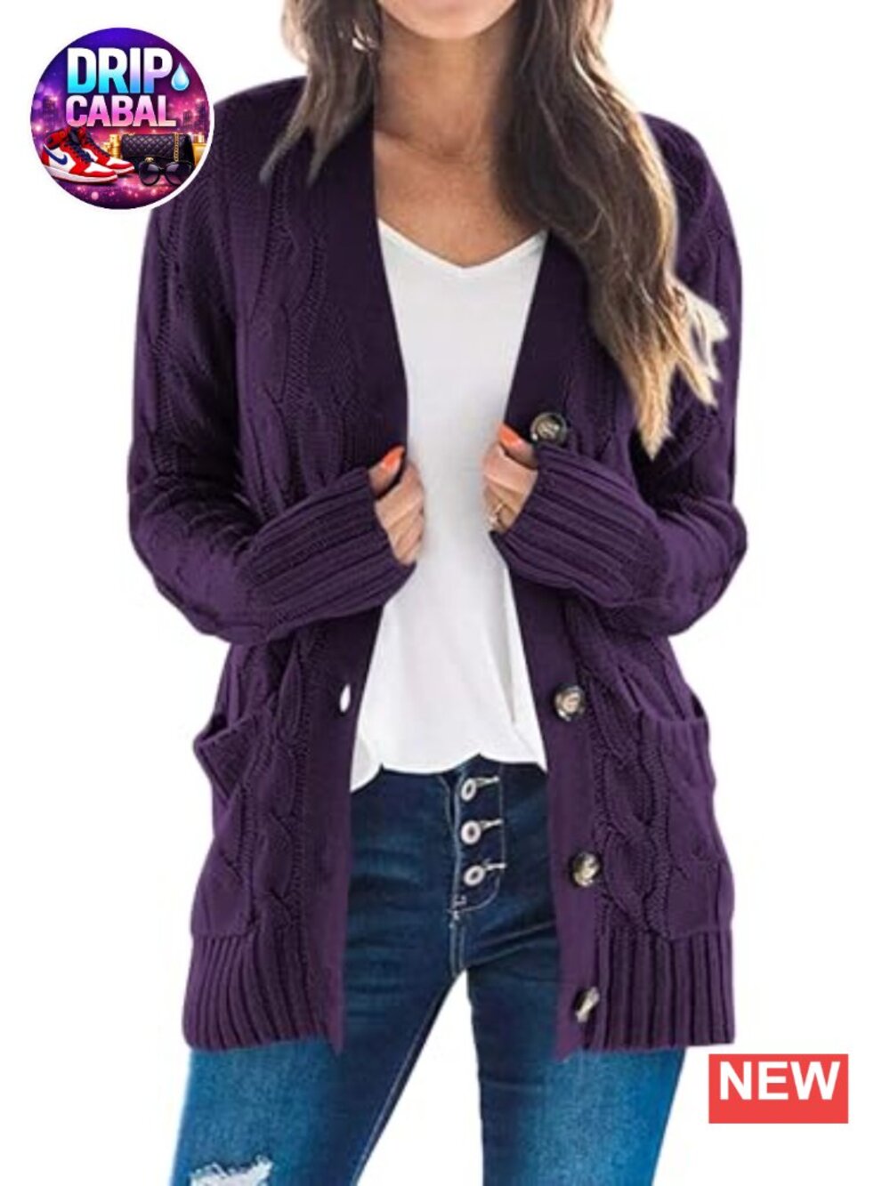 PRETTYGARDEN Women Chunky Cable Knit Cardigan Button Down Sweater